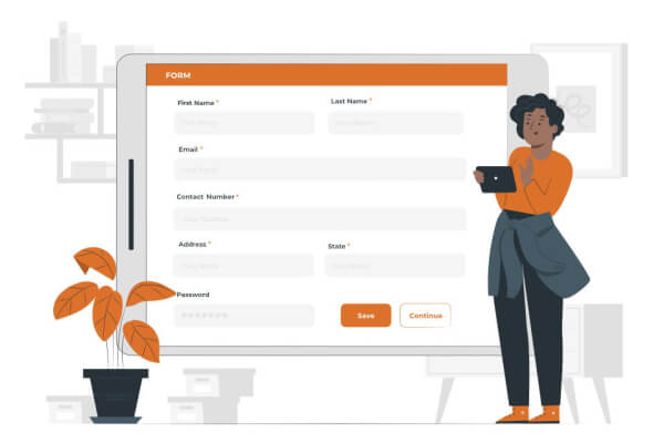 Illustration of a person with a web site form