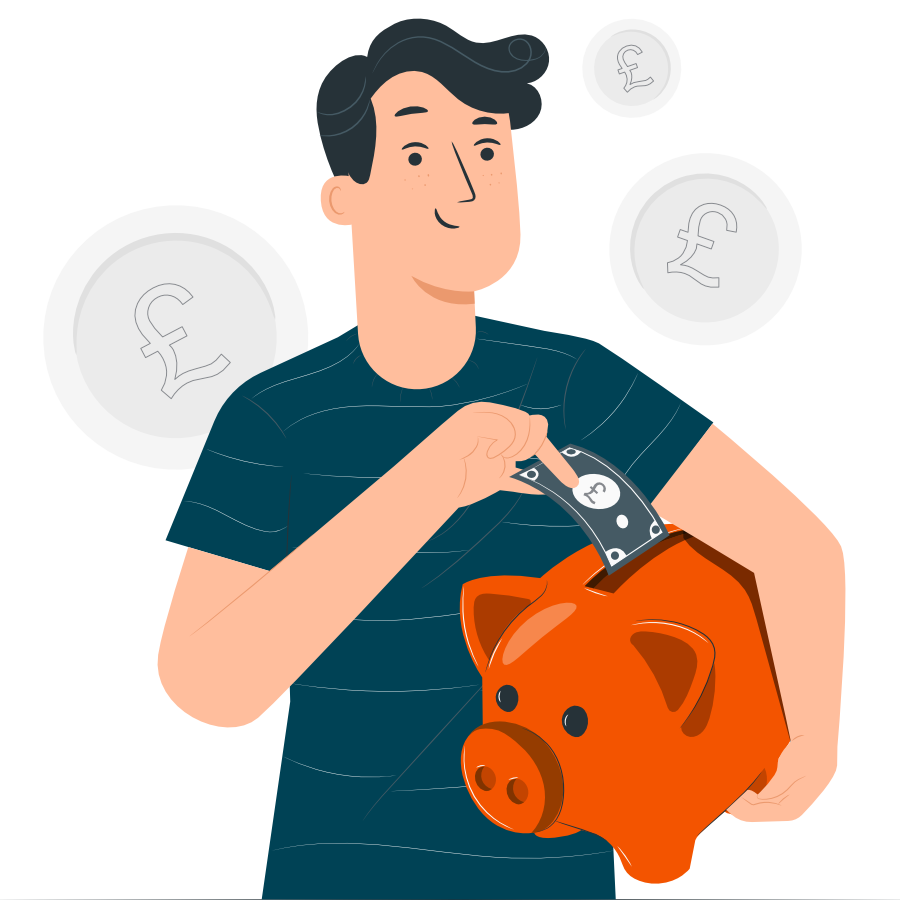 Illustration of a man putting money into a piggy bank
