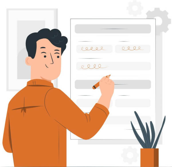 Illustration of a man writing on a board