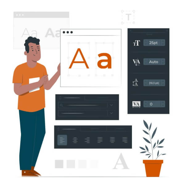 Illustration of a man selecting typography