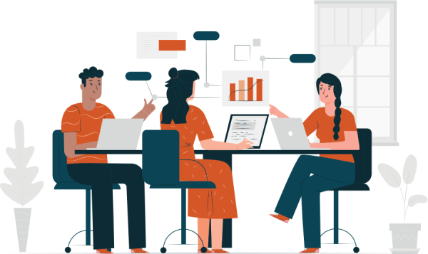 Illustration of three people at a web design meeting